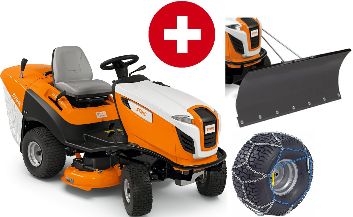 Tracteur de pelouse STIHL RT 5097 pack hiver avec lame à neige et chaînes à neige – modèle 2025-Neuf